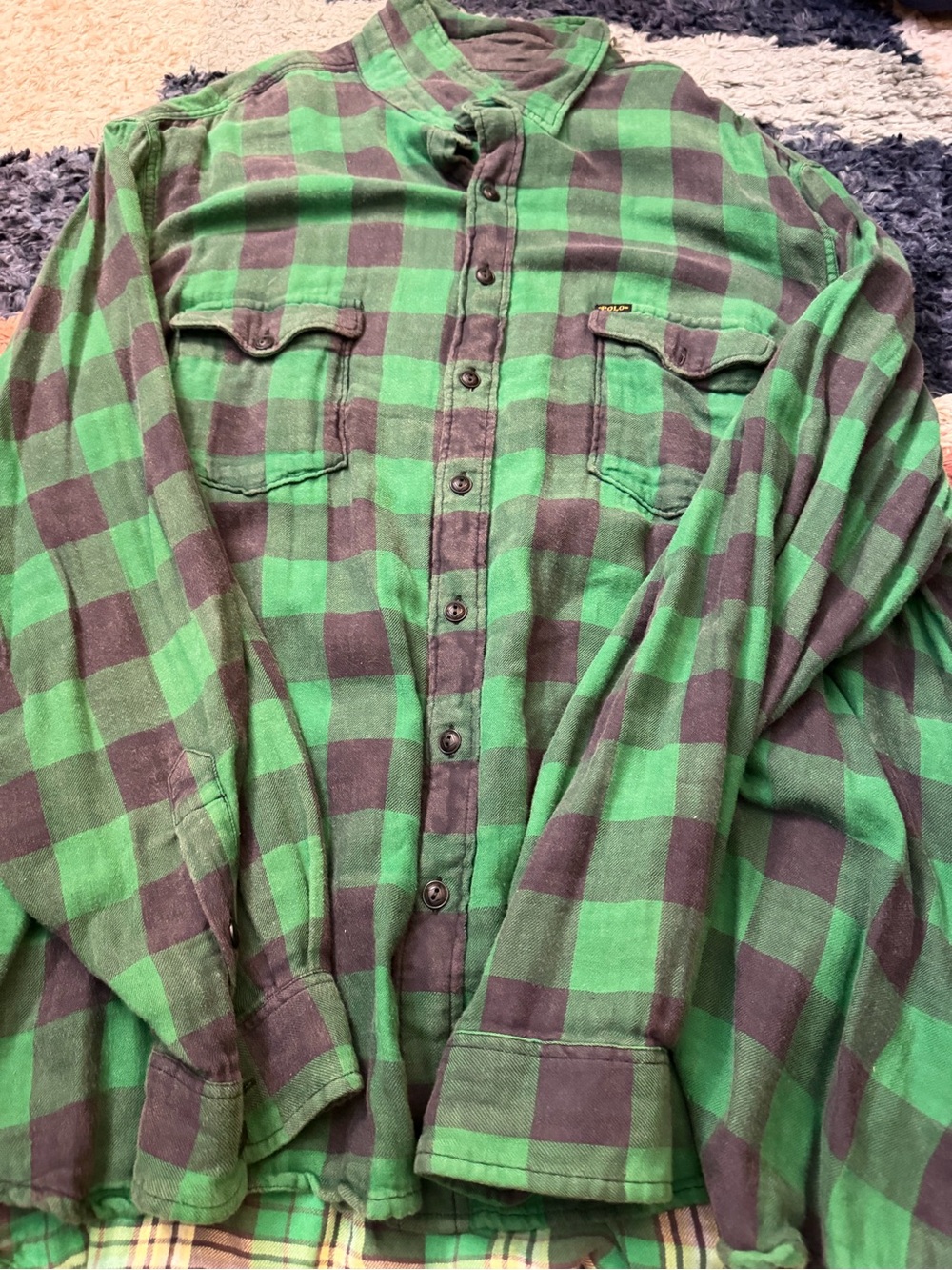 Ralph Lauren Green and Grey Plaid Button-Down Shirt